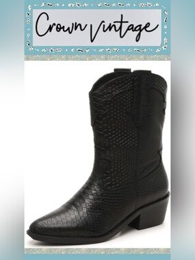 NIB Crown Vintage Black Snakeskin Embossed Leather Cowboy Boots - Women's 8